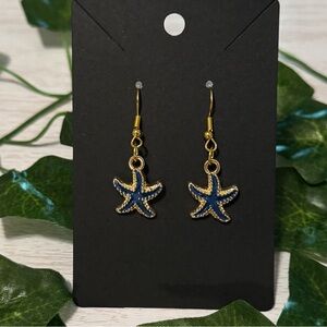 🌊☀️New Navy Blue Starfish Earrings Gold Accents Ocean Beach Jewelry Earrings